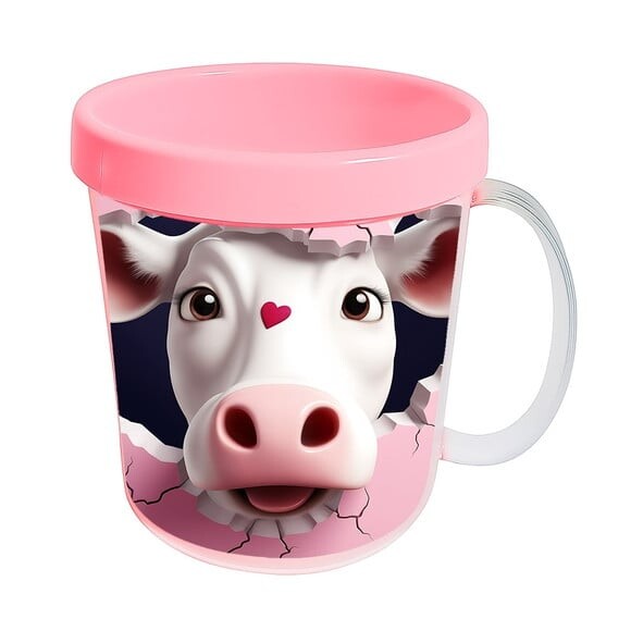 Caneca Acrílica Animais Fofos Fazenda Vaca Apaixonada
