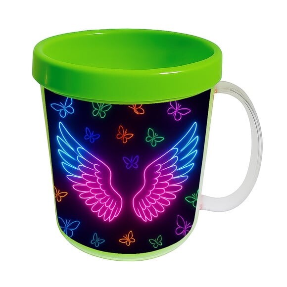 Caneca Acrílica Infantil Personalizada Asas Neon