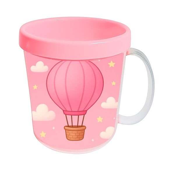 Caneca Acrílica Infantil Personalizada Balão de Ar Rosa
