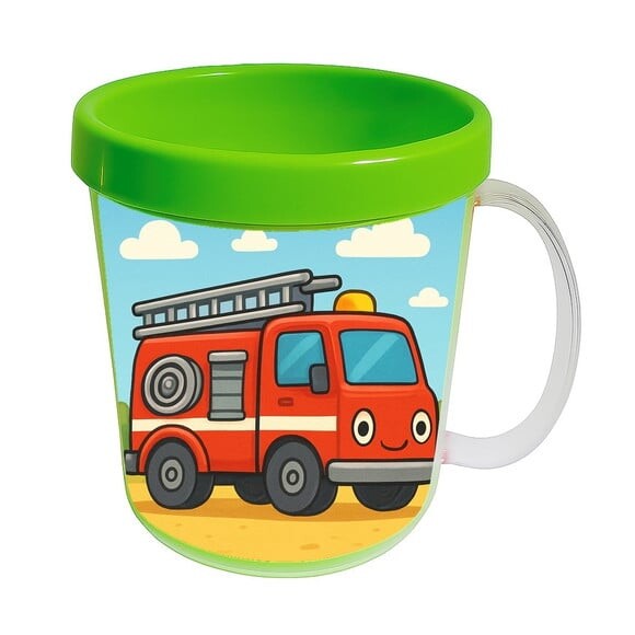 Caneca Acrílica Infantil Personalizada Caminhão de Bombeiro