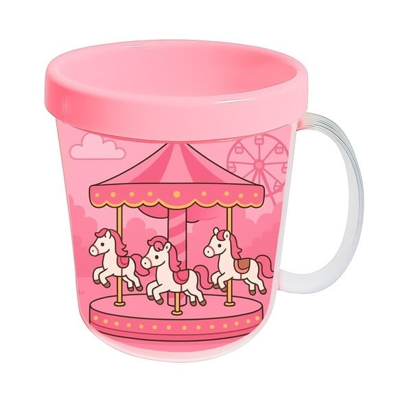 Caneca Acrílica Infantil Personalizada Carrossel Rosa