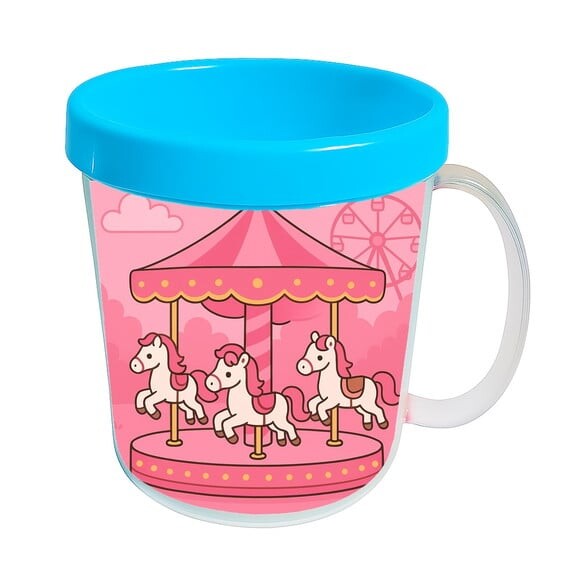 Caneca Acrílica Infantil Personalizada Carrossel Rosa