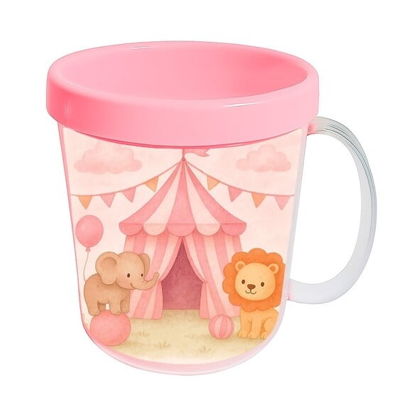 Caneca Acrílica Infantil Personalizada Circo Rosa Aquarela