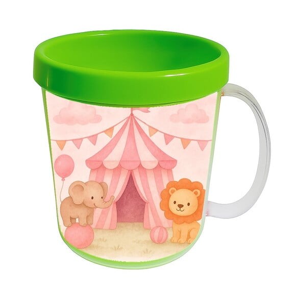 Caneca Acrílica Infantil Personalizada Circo Rosa Aquarela