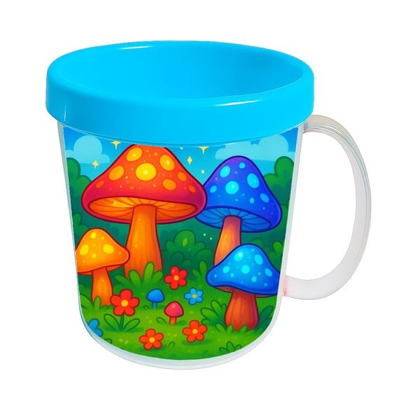 Caneca Acrílica Infantil Personalizada Cogumelos Mágicos