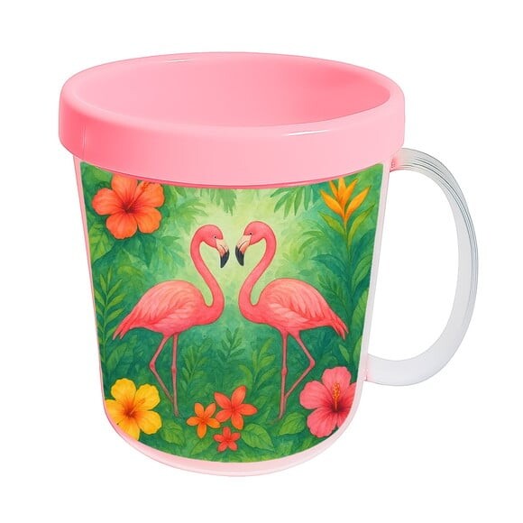 Caneca Acrílica Infantil Personalizada Flamingo Aquarela