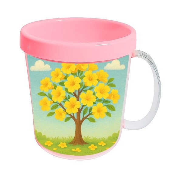 Caneca Acrílica Infantil Personalizada Flor de Ipê Amarela