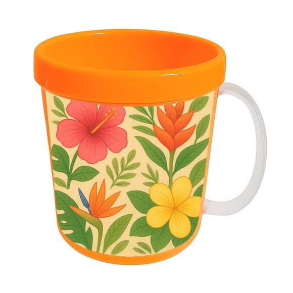 Caneca Acrílica Infantil Personalizada Flores Tropicais