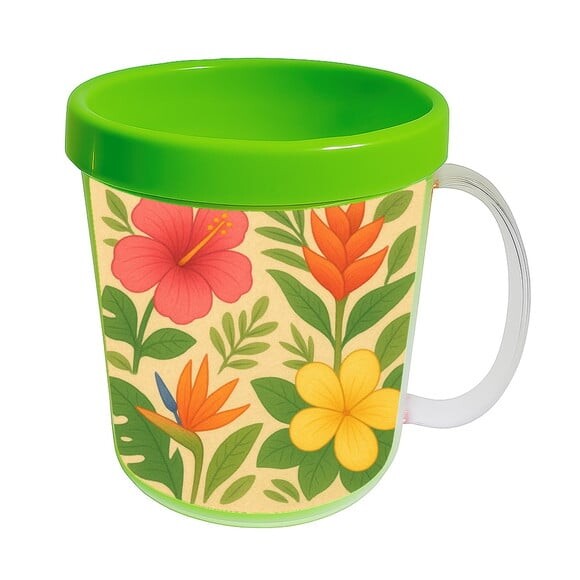 Caneca Acrílica Infantil Personalizada Flores Tropicais