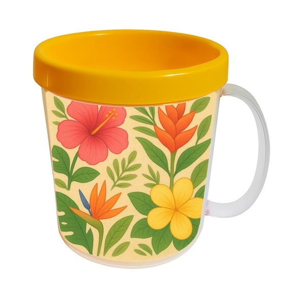 Caneca Acrílica Infantil Personalizada Flores Tropicais