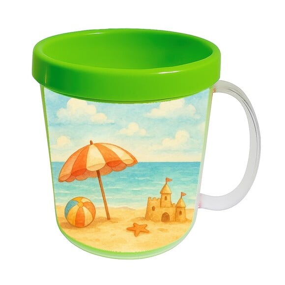 Caneca Acrílica Infantil Personalizada Mar e Praia Aquarela