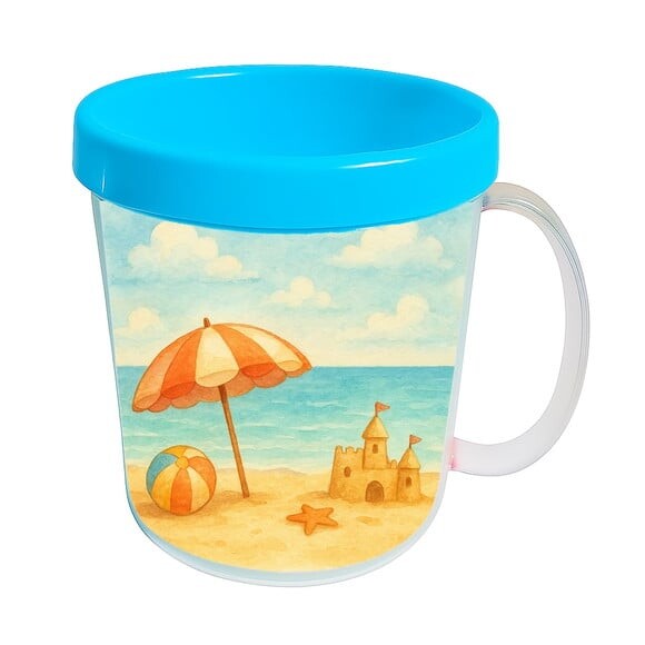 Caneca Acrílica Infantil Personalizada Mar e Praia Aquarela