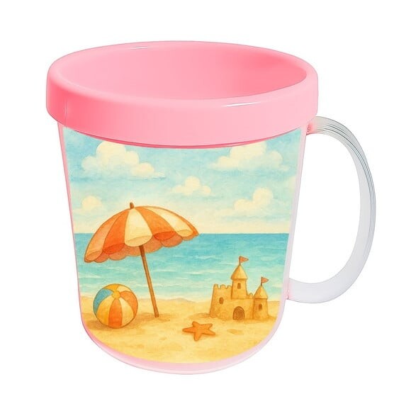 Caneca Acrílica Infantil Personalizada Mar e Praia Aquarela
