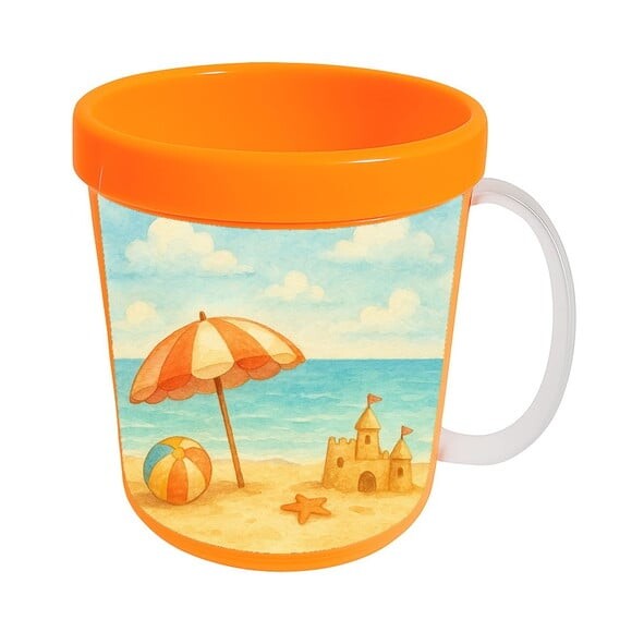 Caneca Acrílica Infantil Personalizada Mar e Praia Aquarela