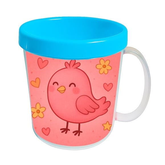 Caneca Acrílica Infantil Personalizada Passarinho Rosa