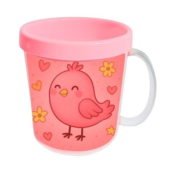 Caneca Acrílica Infantil Personalizada Passarinho Rosa