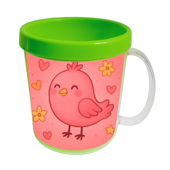 Caneca Acrílica Infantil Personalizada Passarinho Rosa