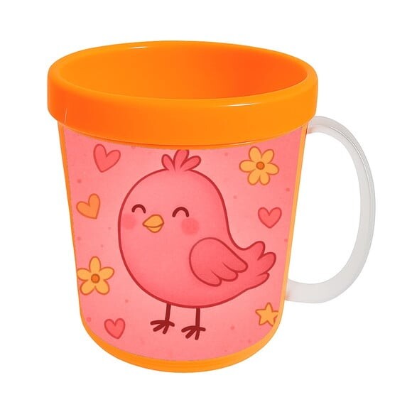 Caneca Acrílica Infantil Personalizada Passarinho Rosa