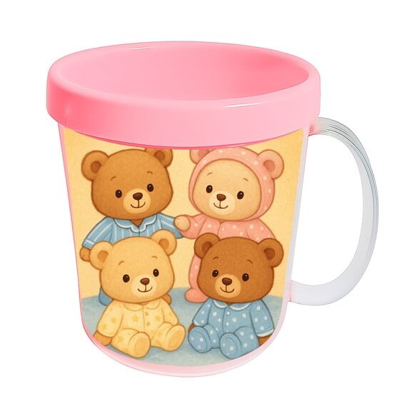 Caneca Acrílica Infantil Personalizada Ursinhos de Pijama