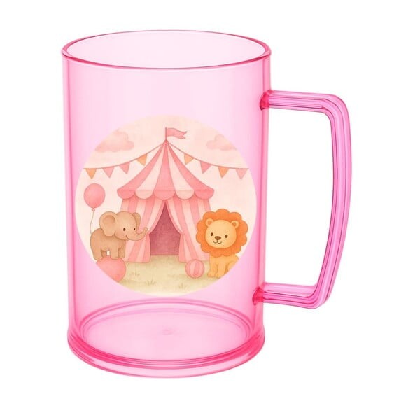 Caneca de Chopp Infantil Personalizada Circo Rosa Aquarela