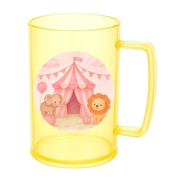 Caneca de Chopp Infantil Personalizada Circo Rosa Aquarela