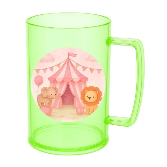 Caneca de Chopp Infantil Personalizada Circo Rosa Aquarela