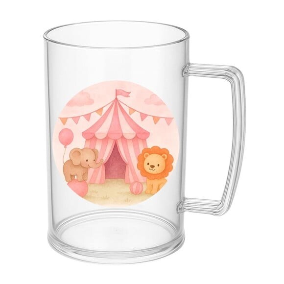 Caneca de Chopp Infantil Personalizada Circo Rosa Aquarela