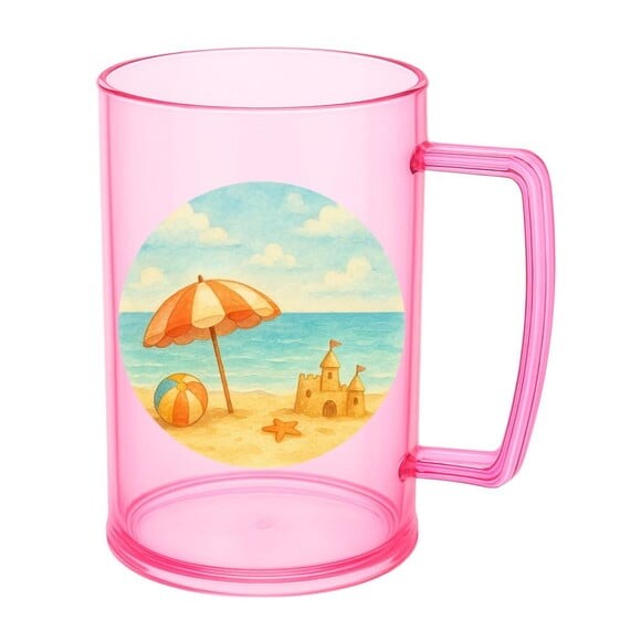 Caneca de Chopp Infantil Personalizada Mar e Praia Aquarela