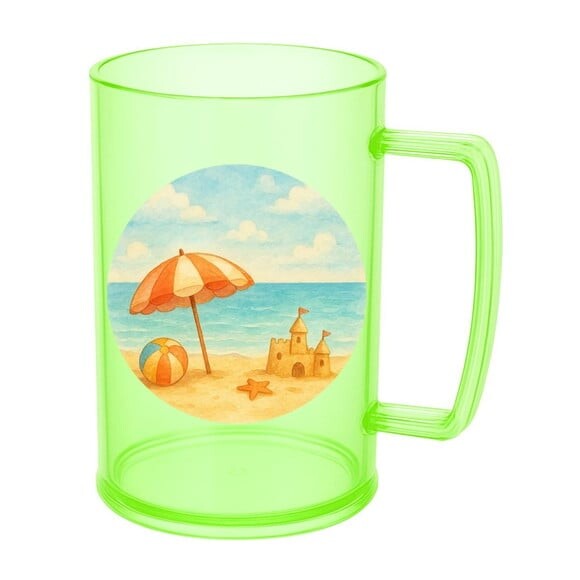 Caneca de Chopp Infantil Personalizada Mar e Praia Aquarela