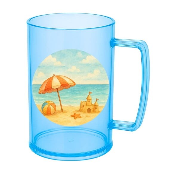 Caneca de Chopp Infantil Personalizada Mar e Praia Aquarela