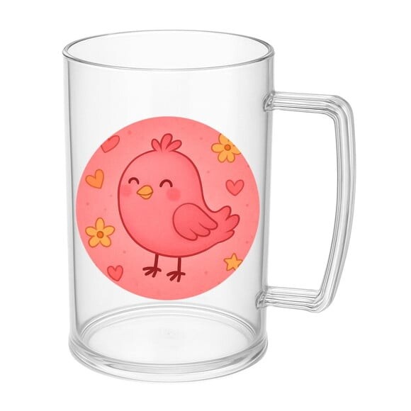 Caneca de Chopp Infantil Personalizada Passarinho Rosa