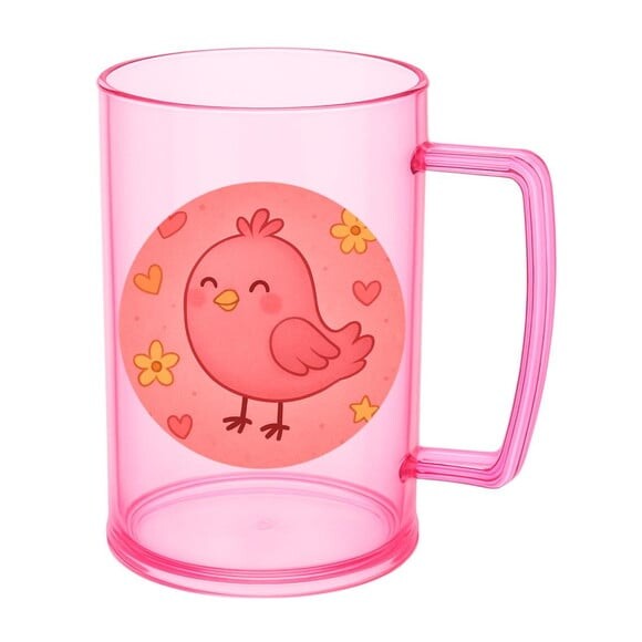 Caneca de Chopp Infantil Personalizada Passarinho Rosa