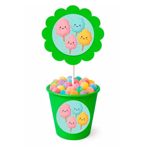 Centro de Mesa Flor Personalizado Algodão Doce