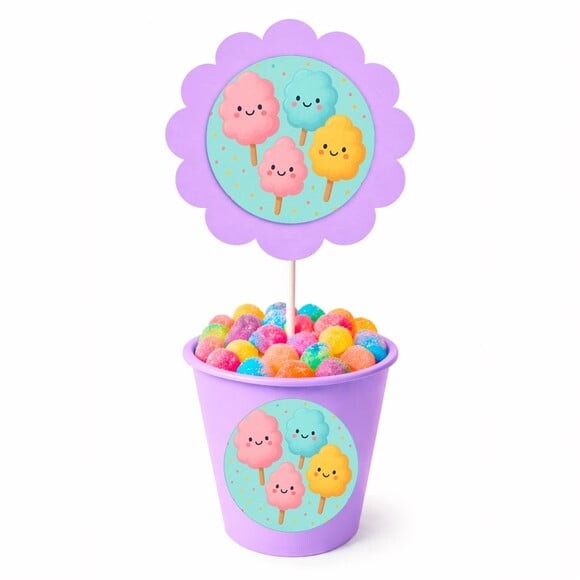 Centro de Mesa Flor Personalizado Algodão Doce