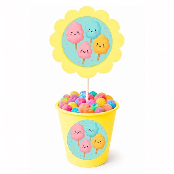 Centro de Mesa Flor Personalizado Algodão Doce