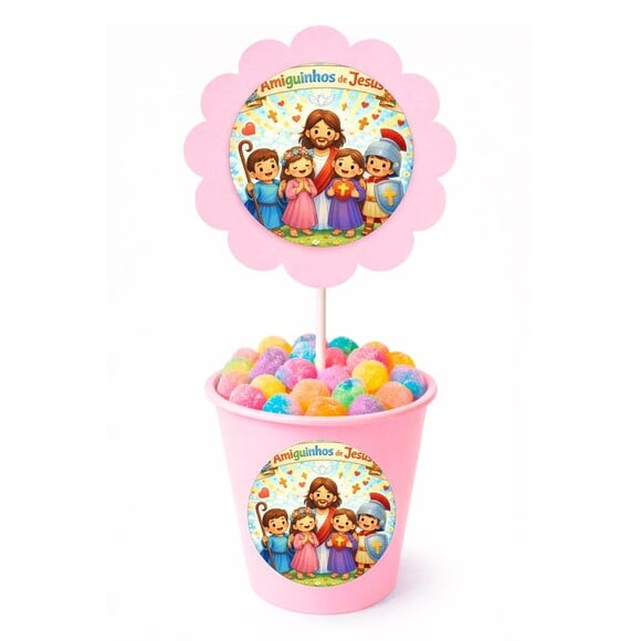 Centro de Mesa Flor Personalizado Amiguinhos de Jesus