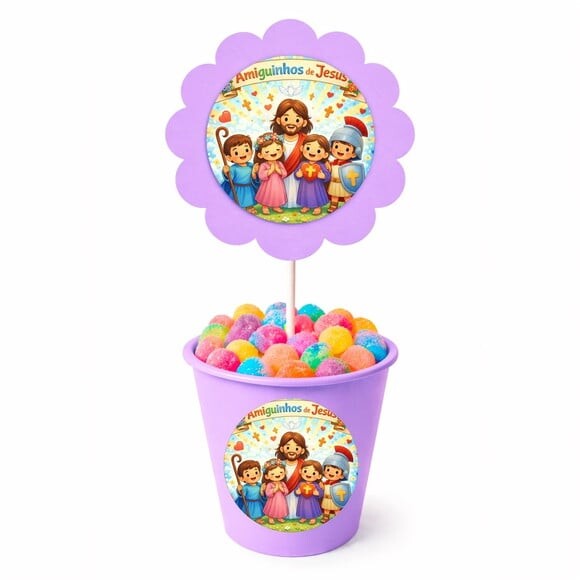 Centro de Mesa Flor Personalizado Amiguinhos de Jesus