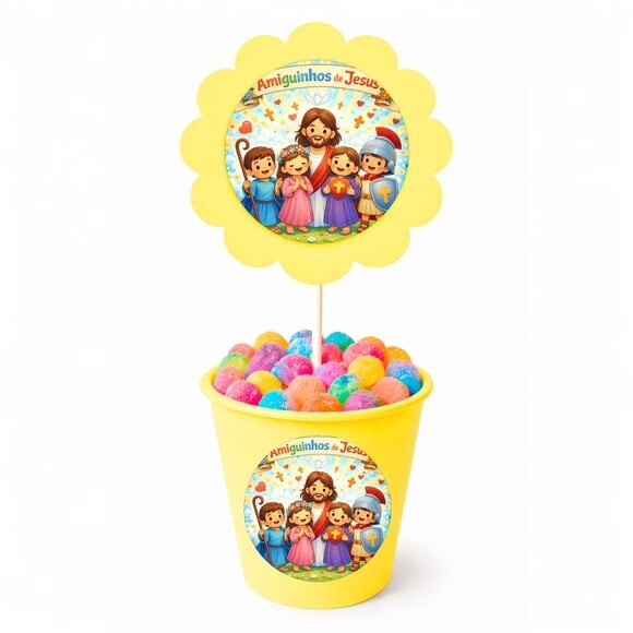 Centro de Mesa Flor Personalizado Amiguinhos de Jesus