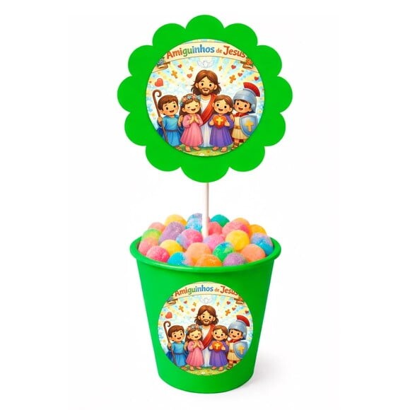Centro de Mesa Flor Personalizado Amiguinhos de Jesus