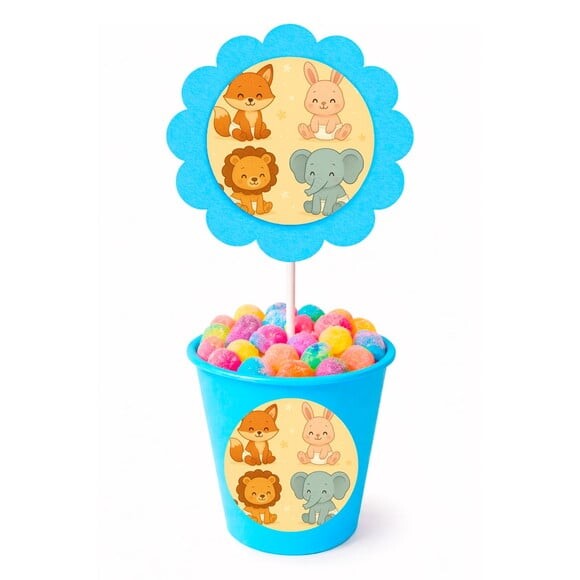 Centro de Mesa Flor Personalizado Animais Fofinhos Baby