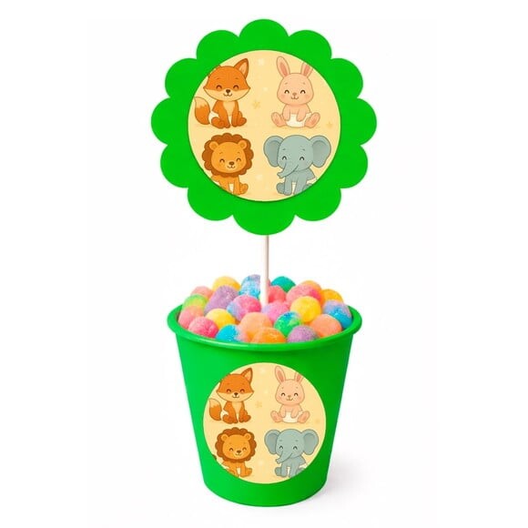 Centro de Mesa Flor Personalizado Animais Fofinhos Baby