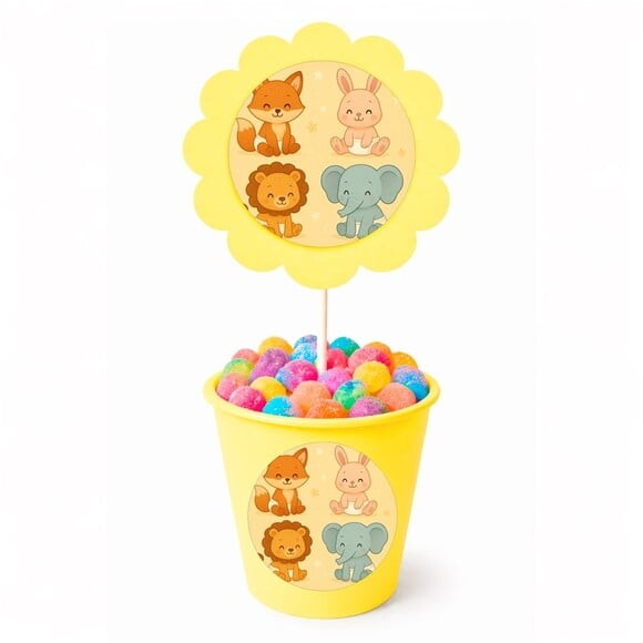 Centro de Mesa Flor Personalizado Animais Fofinhos Baby