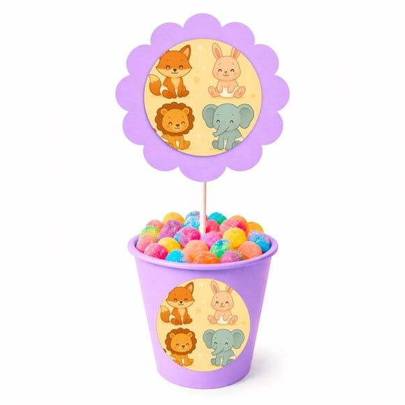 Centro de Mesa Flor Personalizado Animais Fofinhos Baby