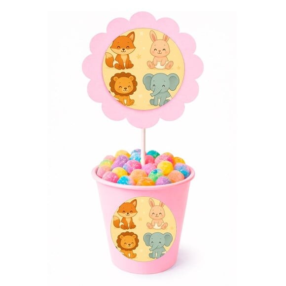 Centro de Mesa Flor Personalizado Animais Fofinhos Baby