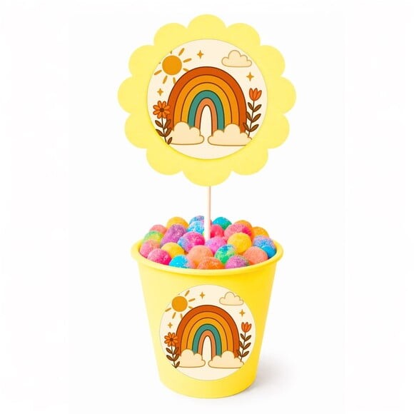 Centro de Mesa Flor Personalizado Arco-íris Boho