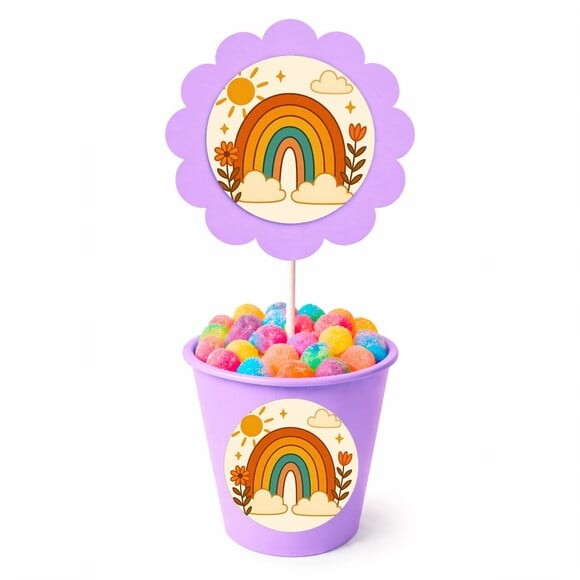 Centro de Mesa Flor Personalizado Arco-íris Boho