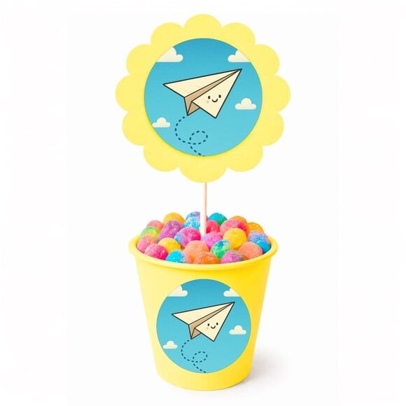 Centro de Mesa Flor Personalizado Aviãozinho de Papel