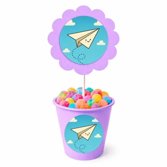Centro de Mesa Flor Personalizado Aviãozinho de Papel