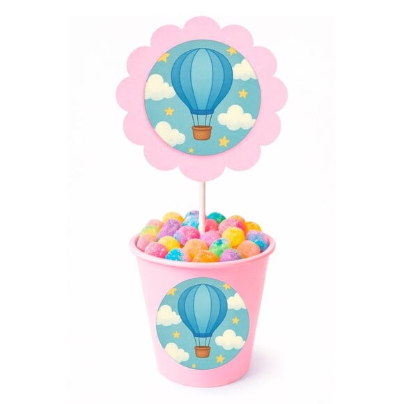 Centro de Mesa Flor Personalizado Balão de Ar Azul