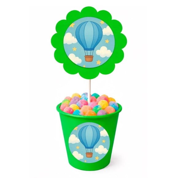 Centro de Mesa Flor Personalizado Balão de Ar Azul